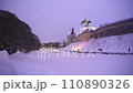 view of the Holy Trinity Cathedral in winter evening, snowfall. Pskov Kremlin 110890326