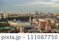 Panoramic aerial view of the building from the rooftop of center Moscow in cloudy weather. 111087750