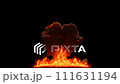 Powerful explosion and burning fuel with thick smoke. Realistic explosion with fire with alpha channel. Fire with smoke on isolated background with alpha channel, fuel explosion. 111631194