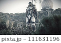 An extraterrestrial warrior standing resolutely beside his alien military base, radiating an aura of mysterious power and vigilance. The animation is suitable for futuristic and sci-fi backgrounds. 111631196
