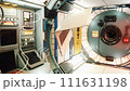 The floating laptop in weightlessness within the space module. The animation suitable for fantastic, futuristic, or space travel-themed backgrounds. 111631198