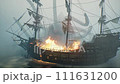 In the midst of a furious storm and tempest, a massive Kraken, known as the nemesis of medieval ships, thrusts its monstrous tentacles from the abyss, launching a horrifying assault upon a vessel 111631200