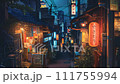 A maze-like back alley illuminated by lanterns on the stone pavement - Loop video of anime feng shui color illustrations 111755994