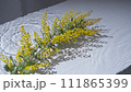 Slow motion of mimosa floating on the water surface and water ripples, dark atmosphere 111865399