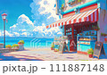A boutique decorated with flowers overlooking the sea - Looping anime feng shui color illustration video 111887148