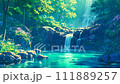 Misty lake and golden sunset - Looping anime feng shui color illustration video 111889257