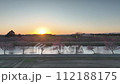 Aerial view of the morning sun and Kawazu cherry blossoms 112188175