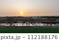 Aerial view of the morning sun and Kawazu cherry blossoms 112188176