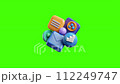 3D icons for social media and communication floating against a green screen background. 112249747