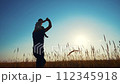 father and son in the park. father's day silhouette happy family child dream concept. father carries his son on his back. dad walk with his son in nature in the park silhouette at sunset lifestyle 112345918