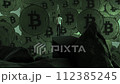 A man stands on a rock and looks at bitcoins. 3D rendering 112385245