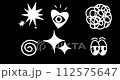 Animated Doodle Icon Set: Shining Stars, mystery Heart, Squiggle, Spiral, Eyes. Cute line Sticker in Sketch Style, Isolated on Black. Hand-Drawn Loop 4K Video on Transparent Background, Alpha Channel. 112575647