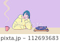 Girl listening to records while drinking coffee 112693683