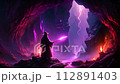 洞窟の中で修行する魔法使い 112891403