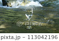 Drinking water poured into a glass and a mountain stream 113042196