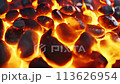 Close up fiery surface. Blaze, footage, abstract background. Video of slow motion fire flames. For your backdrops, live wallpapers, video presentations, intro, text place, dangerous or relaxation 113626954