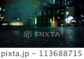 Street in Cybercity, road closeup, people on the blurred background, 3d Animation 113688715