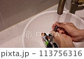 Cleaning makeup brushes, washing makeup tools 113756316