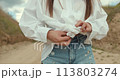 Woman dressed in country style posing in the summer field 113803274