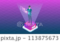 Business people wearing virtual reality headset with touching vr interface. 2D isometric Animation 113875673