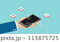 AI coding assistant helps write prompt auto code text for software developers. 2D isometric Animation 113875725