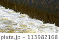 The flow of water from the outlet of an artificial dam 113982168