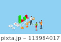 Business team meeting and training about financial tools and investment solutions. 2D isometric Animation 113984017