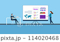 A presentation by a business woman focused on an infographic dashboard that features growth analysis, charts, statistics, and data. 2D Animation 114020468