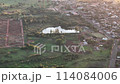 Itaja, Goias, Brazil - 04 29 2024: aerial image of a small town in the late afternoon 114084006