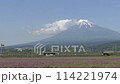 High-speed photography of a Shinkansen train and rural scenery 114221974