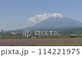 High-speed photography of a Shinkansen train and rural scenery 114221975