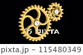 Golden gearwheels rotation animation. 3D rendering isolated on transparent background isolated on transparent background 115480349