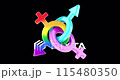 Gender symbols in LGBTQ colors, rotation animation seamlessly loopable. 3D rendering isolated on transparent background 115480350