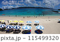 Furuzamami beach on Zamami island, Kerama archipelago, Okinawa prefecture, Japan, Asia. Japanese people swimming, tourists relaxing during vacation 115499320