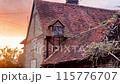 Old village cottages at sunset in Hertfordshire, England. High quality 4k footage 115776707