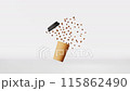 Floating paper coffee cup white lid flying beans 3D animation Coffee to go shop levitating beverage Hot drink sale 115862490