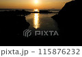 夕暮れの港のドローン空撮映像（愛媛県） 115876232