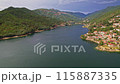Aerial view of Cavado river and village in Peneda-Geres National Park 115887335
