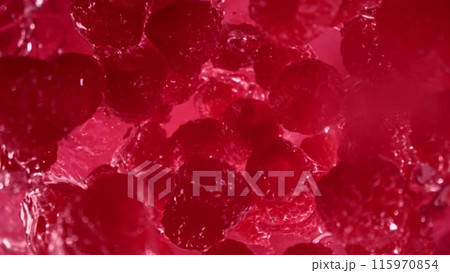 Super Slow Motion Shot of Raspberries Followed...の動画素材 [115970854] - PIXTA