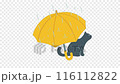 Rainy day. Yellow umbrella and black cat loop animation. Transparent background. 116112822