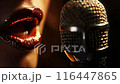 African female singer is performing a song with a microphone 116447865
