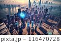 Futuristic urban animation aerial view. AI generated cinematic video 116470728