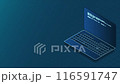Isometric laptop animation. 3d isometric laptop computer. Abstract programming language and program code on a laptop screen. 4K video animated in isometric style 116591747