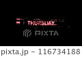 Thursday text with screen effects of technological glitches. Looped 116734188