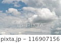 Cumulus and cirrus clouds move rapidly in the sky. Time lapse 116907156