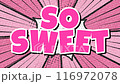 SO SWEET - Text animation with cute pink retro vintage sunburst background. Seamless looping text effects video motion. 116972078