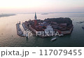 Aerial View showcasing the magnificent San Giorgio Maggiore Island in Venice during Sunset 117079455