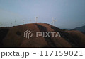 Sunrise, wind power generation, mountain, aerial photography, 2x slow motion available 117159021