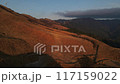 Sunrise, wind power generation, mountain, aerial photography, 2x slow motion available 117159022