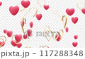 Pink and golden hearts rising on transparent background. Seamless looping animation. 117288348